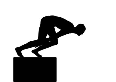 Beyaz arka planda izole edilmiş yüzme havuzu vektör silüetinde atlayan sporcu. Yüzücü çocuk başlangıç yarışında. Yüzme sembolü olan bir sporcu. Yarışmada sporcu