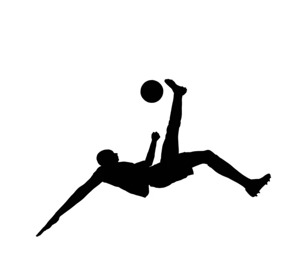Giocatore Calcio Calcia Pallone Forbice Muove Illustrazione Della Silhouette Vettoriale — Vettoriale Stock