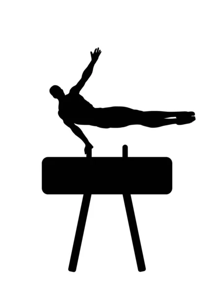 Gymnast Pommel Paard Vector Silhouet Illustratie Geïsoleerd Witte Achtergrond Sport — Stockvector