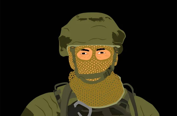 Soldado Uniforme Verde Del Ejército Del Camuflaje Con Máscara Casco — Vector de stock