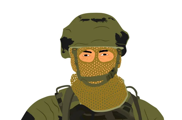 Soldado Verde Exército Camuflagem Uniforme Com Máscara Capacete Serviço Ilustração — Vetor de Stock