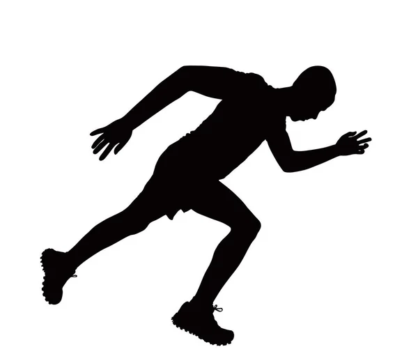 白を基調としたスプリンターランナベクターシルエットイラスト シルエットを走るマラソンレーサー スポーツマン活動の概念 人種の爆発的なスタートでアスリートの少年 筋肉の男性の焦点 — ストックベクタ