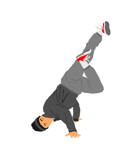 在白色背景下孤立的霹雳舞男孩矢量图解 现代都市舞蹈表演 迷人的运动员在街上表演技巧 适合运动体操的身材 嘻哈音乐节目 — 图库矢量图片