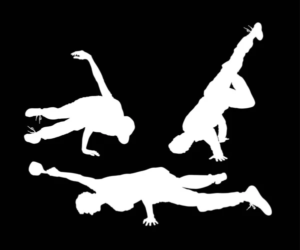 Break Dance Junge Vektor Silhouette Illustration Isoliert Auf Schwarzem Hintergrund — Stockvektor