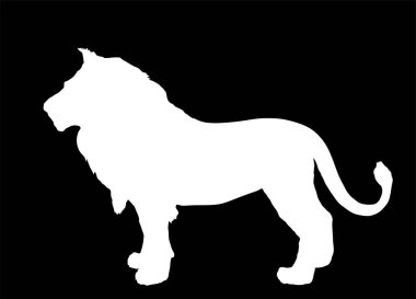 Lion vector silhouette illustration isolated on black background. Animal king. Big cat. Pride of Africa. Leo zodiac symbol. Wildlife predator. Lion shape shadow symbol. African big five member. clipart