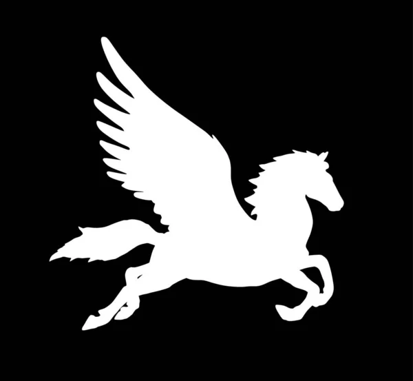 Söt Magi Pegasus Vektor Siluett Illustration Isolerad Svart Bakgrund Pegasus — Stock vektor