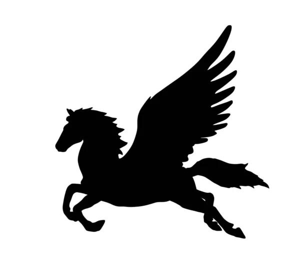 Söt Magi Pegasus Vektor Siluett Illustration Isolerad Vit Bakgrund Pegasus — Stock vektor
