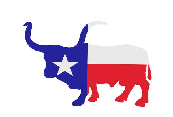 Bandeira Texas Bull Silhueta Vetorial Gado Chifre Longo Isolado Fundo — Vetor de Stock