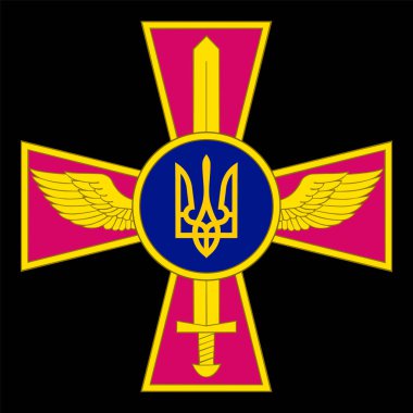 Ukrayna Hava Kuvvetleri arması, bayrak vektör çizimi izole edildi. Ukrayna havacılığının gururlu askeri sembolü. Ribbon Ulusal Asker Birliği. Vatansever bayrak. Uçak amblemi. Kiev efsanesinin ruhu.