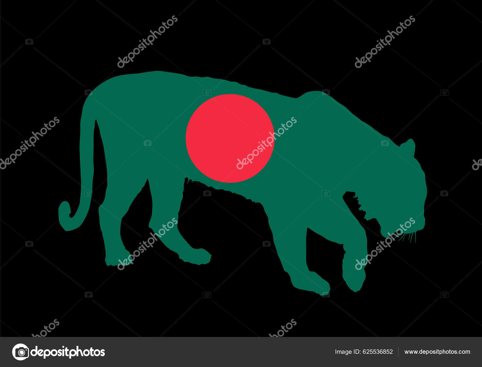 Bangladesh Flag Tiger National Animal Symbol Vector Silhouette ...