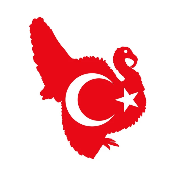 土耳其国旗覆盖在火鸡的载体上 在白色背景上孤立地描绘出一个人物形象 全国爱国心的象征是半月形和星形 旅游及贸易招揽横幅 — 图库矢量图片