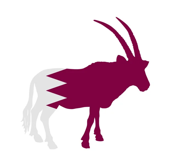 Katar Vektor Flagge Über Oryx Gazelle Nationales Tier Symbol Silhouette — Stockvektor
