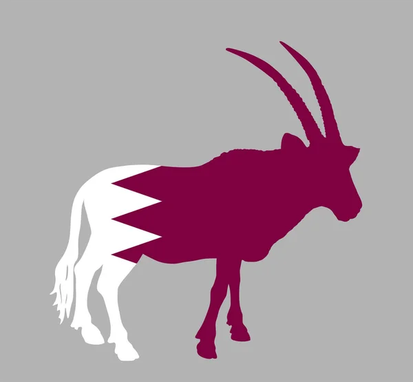 Katar Vektor Flagge Über Oryx Gazelle Nationales Tier Symbol Silhouette — Stockvektor