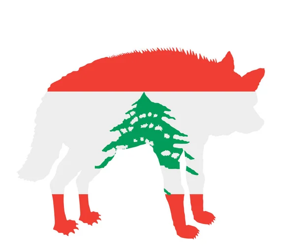 Libanon Flagga Över Randig Hyena Vektor Siluett Illustration Isolerad Vit — Stock vektor