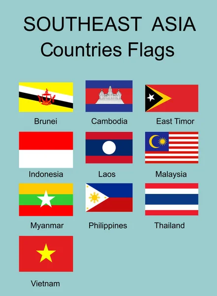 Flagi Krajów Azji Południowej Flaga Członków Azjatyckiej Wspólnoty Gospodarczej Odizolowała — Wektor stockowy