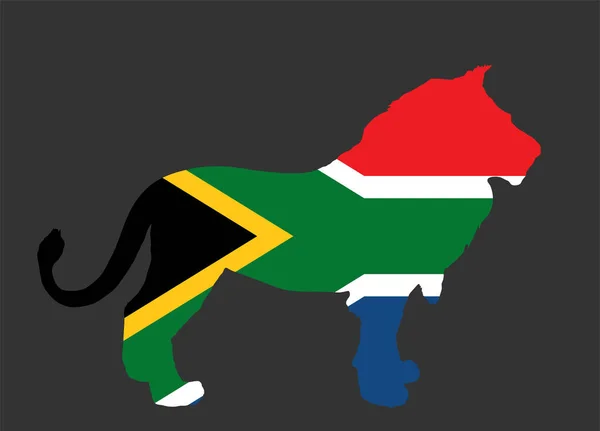Zuid Afrika Vlag Leeuwendier Vector Silhouet Illustratie Geïsoleerd Zwarte Achtergrond — Stockvector