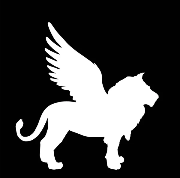 Иллюстрация Векторного Силуэта Крылатого Льва Изолирована Черном Фоне Зверь Короля — стоковый вектор