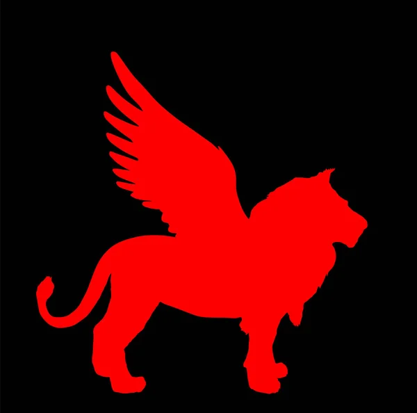 Illustration Silhouette Vectorielle Lion Ailé Isolée Sur Fond Noir Animal — Image vectorielle