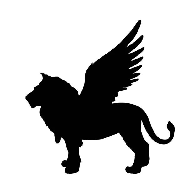 Illustration Silhouette Vectorielle Lion Ailé Isolée Sur Fond Blanc Animal — Image vectorielle