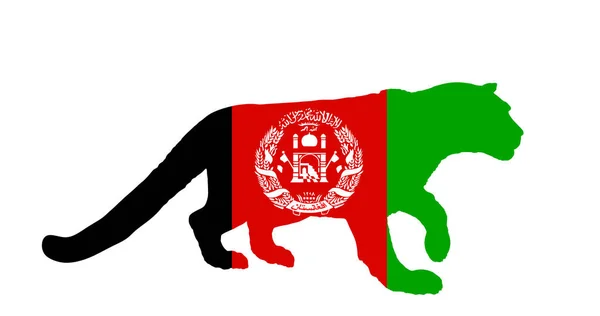 Afghanistan Flag Snow Leopard National Animal Vector Silhouette Illustration Isolated — Stock Vector