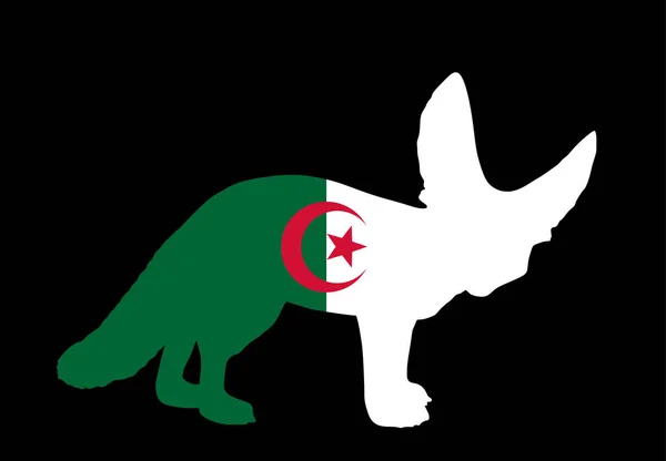 Algieria Flaga Nad Fennec Lis Narodowy Symbol Zwierzęcia Wektor Sylwetka — Wektor stockowy