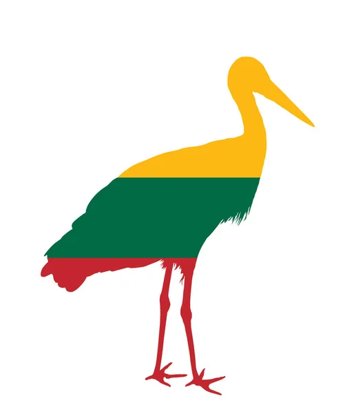 Σημαία Λιθουανίας Πάνω Από Πελαργός Εθνικό Σύμβολο Των Ζώων Εικονογράφηση — Διανυσματικό Αρχείο