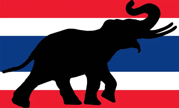Thailand Vlag Olifant Mannelijke Nationale Dier Symbool Vector Silhouet Illustratie — Stockvector