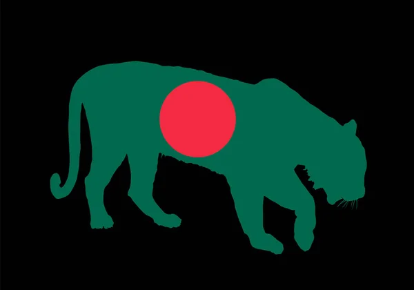 Bandera Bangladesh Sobre Tigre Símbolo Animal Nacional Silueta Vectorial Ilustración — Archivo Imágenes Vectoriales