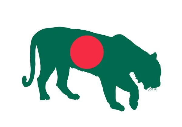 Bandera Bangladesh Sobre Tigre Símbolo Animal Nacional Silueta Vectorial Ilustración — Archivo Imágenes Vectoriales