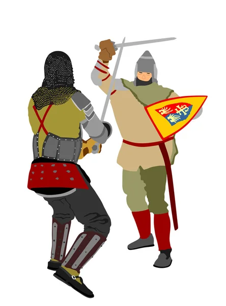 Cavaleiros Armadura Com Espada Combate Ilustração Vetorial Isolado Lutador Medieval —  Vetores de Stock