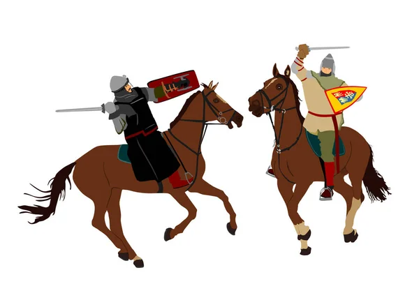 Ridders Harnas Met Zwaard Schild Paardrijden Paard Vector Illustratie Geïsoleerd — Stockvector