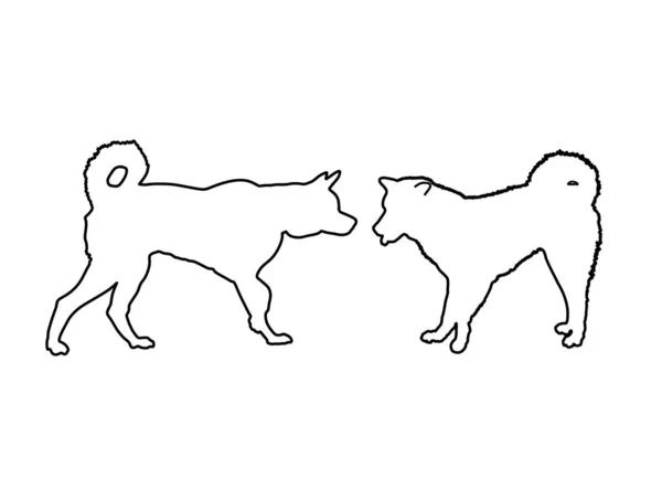 Siberian Husky Dog Pärchen Liebe Vektorlinie Kontur Silhouette Illustration Isoliert — Stockvektor