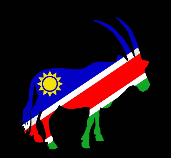 Прапор Намібії Над Національним Зображенням Векторного Силуету Тварин Oryx Ізольований — стоковий вектор