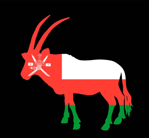 Bandeira Vetorial Omã Sobre Silhueta Símbolo Animal Nacional Gazela Oryx — Vetor de Stock