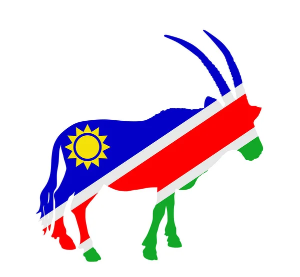 Namibia Flagge Über Oryx Antilope National Animal Vector Silhouette Illustration — Stockvektor