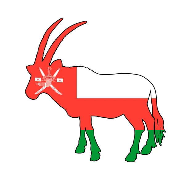 Bandera Vectorial Omán Sobre Gacela Oryx Símbolo Animal Nacional Silueta — Vector de stock