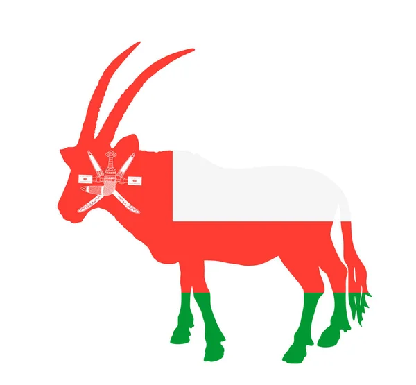 Bandeira Vetorial Omã Sobre Silhueta Símbolo Animal Nacional Gazela Oryx — Vetor de Stock