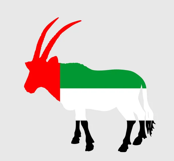 Vae Flaggenvektor Über Oryx Gazelle Nationales Tiersymbol Silhouette Illustration Isoliert — Stockvektor