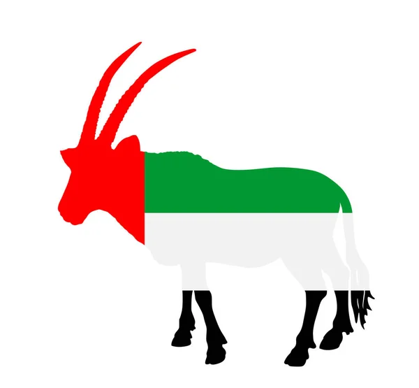 Vae Flaggenvektor Über Oryx Gazelle Nationales Tiersymbol Silhouette Illustration Isoliert — Stockvektor