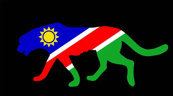 Bandeira Namíbia Sobre Silhueta Vetorial Animal Nacional Chita Ilustração Isolada —  Vetores de Stock