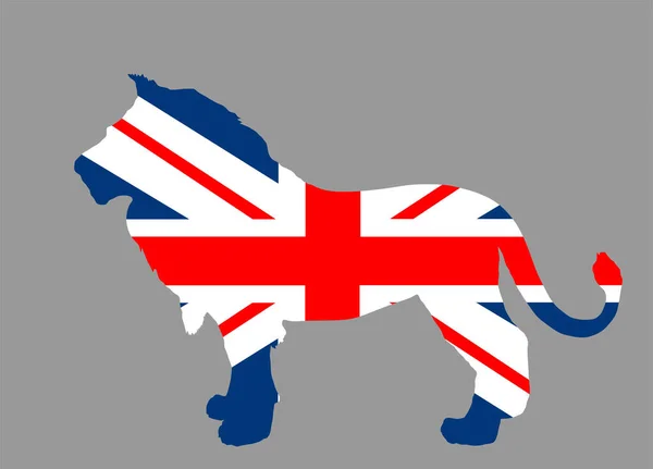 Gran Bretagna Bandiera Sopra Leone Nazionale Animale Simbolo Vettore Silhouette — Vettoriale Stock