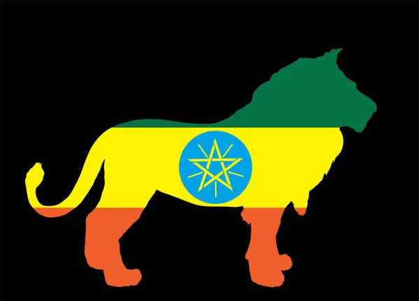 Ethiopië Vlag Leeuwendier Vector Silhouet Illustratie Geïsoleerd Zwarte Achtergrond Leeuw — Stockvector