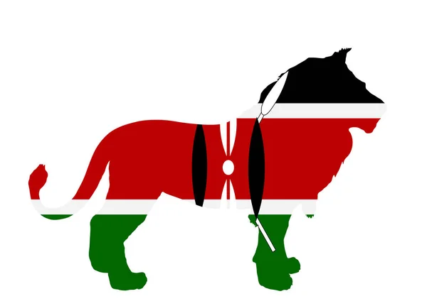 Kenya Flag Lion Animal Vector Silhouette Illustration Isolated White Background — Stockvector