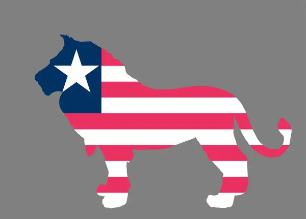 Liberia Vlag Leeuwendier Vector Silhouet Illustratie Geïsoleerd Achtergrond Leeuw Vorm — Stockvector