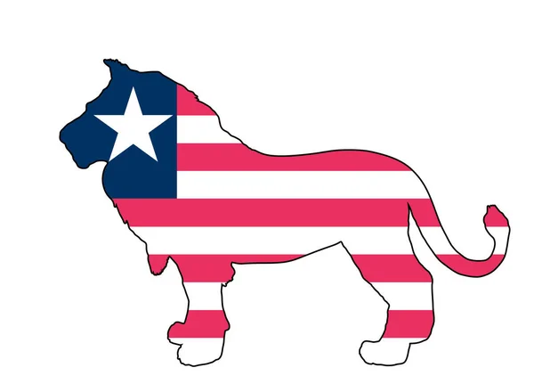 Liberia Vlag Leeuwendier Vector Silhouet Illustratie Geïsoleerd Witte Achtergrond Leeuw — Stockvector