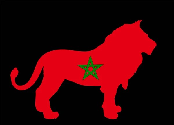 Marokko Vlag Leeuw Dier Vector Silhouet Illustratie Geïsoleerd Zwarte Achtergrond — Stockvector