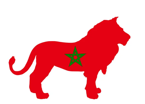 Marokko Vlag Leeuw Dier Vector Silhouet Illustratie Geïsoleerd Witte Achtergrond — Stockvector