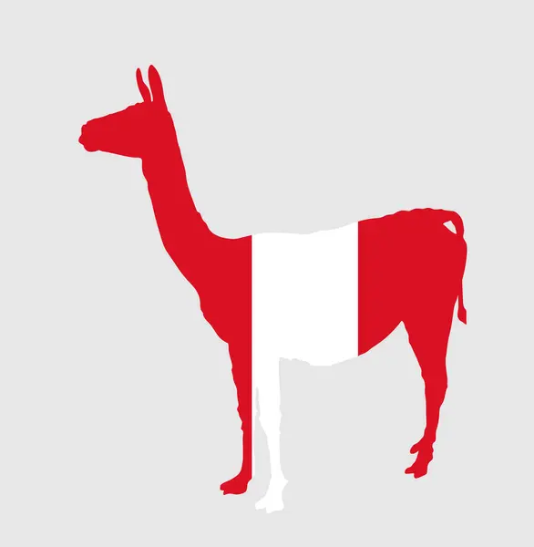 Флаг Перу Над Национальным Векторным Силуэтом Викуны Изображён Заднем Плане — стоковый вектор