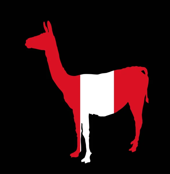 Флаг Перу Над Национальным Векторным Силуэтом Викуны Изображён Чёрном Фоне — стоковый вектор