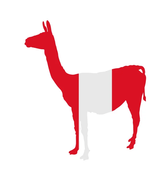 Флаг Перу Над Национальным Векторным Силуэтом Викуны Выделен Белом Фоне — стоковый вектор